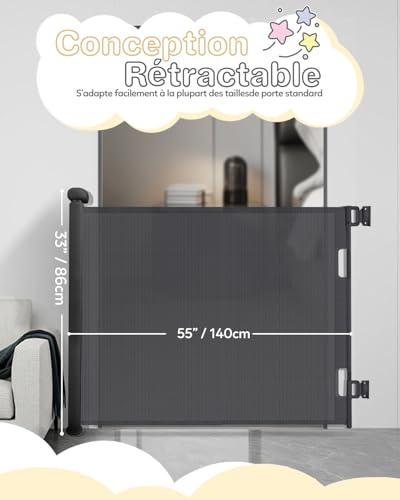 Child Safety Gate 0-140 cm, Baby and Dog Safety Gate for Stairs, Quick Assembly, Secure Locking, Ideal for Stairs, Doors and Corridors, Black