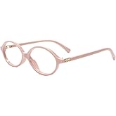 Slocyclub Fashion Oval Blue Light Blocking Glasses for Women Men Vintage Oval Small Frame Eyeglasses Retro Glasses, Pink