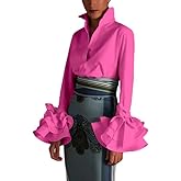 UOOZEE Womens Button Down Shirt Long Sleeve Dress Shirts Solid Work Blouse