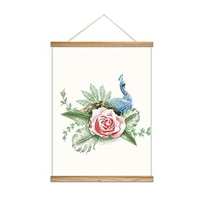 Hanging Poster Wooden Framed Beautiful Birds Flowers Plants Theme Home Wall Canvas Prints Ready to Hang - 18"x24" inches