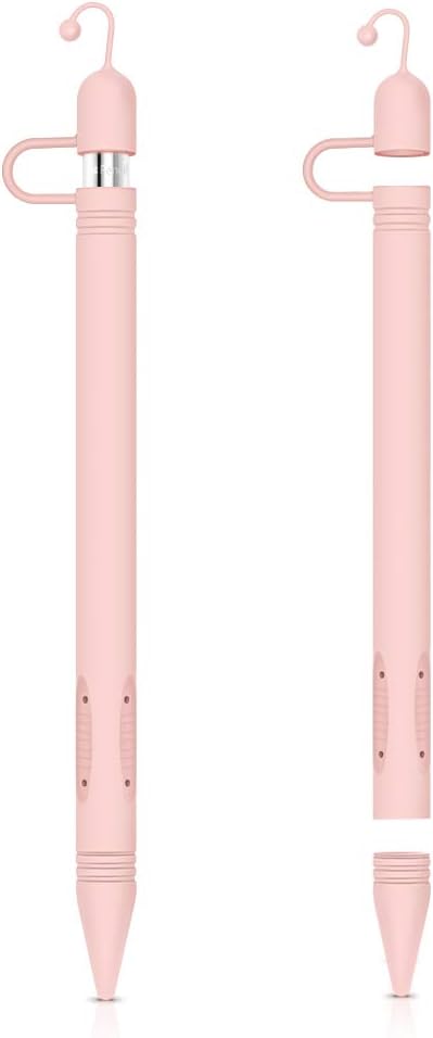 ZALU Silicone Case Set Sleeve Skin Pocket Cover Accessories Compatible for Apple Pencil, Soft Grip Pouch with Charging Cap Holder and Protective Nib Cover (Pink)
