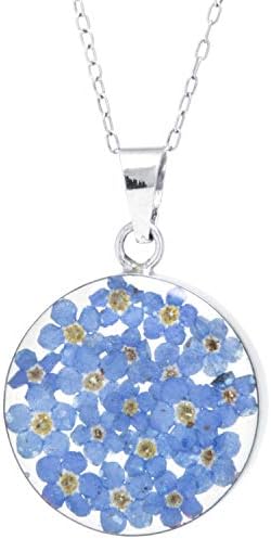 Sterling Silver Pressed Flower Spherical Pendant Necklace, 16″
