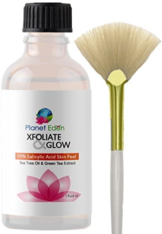 Planet Eden 10% Salicylic Acid Skin Chemical Peel with Tea Tree Oil, Lactic Acid and Green Tea Extract - Professional Acne Strength & Fast Results - Fan Brush