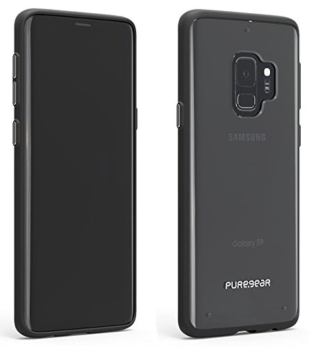 PureGear Slim Shell Case for Samsung Galaxy S9 (2018), Clear with Black Borders Snap On Ultra Thin Sleek Flexible Durable Hard Protective Cover Case, Functional Metal Buttons