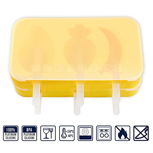 Popsicle Molds, Genteen 2 Sets of Silicone Popsicle Molds with 12 Sticks 100% Platinum Silicone and BPA Free Ice Pop Molds for Making 6 Different Shapes Mango Banana Pineapple...