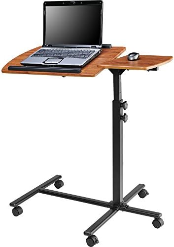 Furniture Laptop Cart Height Adjustable Mobile Laptop Desk Cart Notebook Macbook Tables with Side Table Breakfast in Bed Tray Table Multifunction (Cherry/Black)