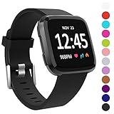 Humenn Bands Compatible with Fitbit Versa/Versa 2/Versa Lite/SE, Silicone Adjustable Replacement Classic Accessory Wristband Fitness Straps for Women Men (Large, A,Black)