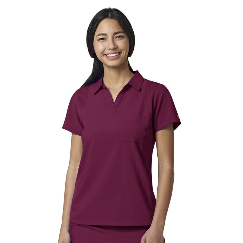 WonderWink W123 Women’s Collar Scrub Top, Wine, S
