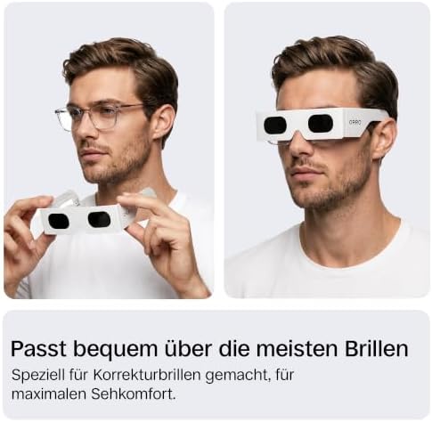 Sonnenfinsternis-Brillen 45 mm, 2er-/6er-/12er-Pack, Weiß, Passt über Korrekturbrillen, Zertifizierter Augenschutz, EN ISO 12312-2:2015 geprüft, CE-gekennzeichnet – Randpassform