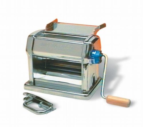 Pasta Maker Machine by Imperia- Professional Grade Restaurant Manual Pasta Roller w Handle, Clamp and Tray