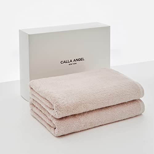 Calla Angel New York バスタオル 極上 高級綿 エジプト綿100% 高吸水 厚手 柔らかい 甘撚り ホテル仕様 箱入り ギフト 海外 人気 アクアシリーズ 選べる6色(バスタオル 2枚セット, ピンク)