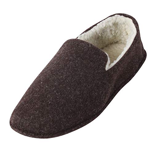 Gohom Men's Wool Slippers with Non-Slip Rubber Soles, Breathable
