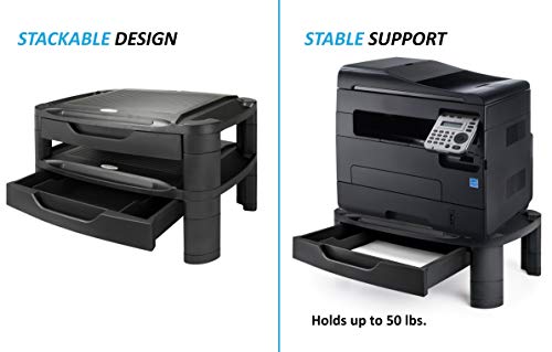 ErgoActive Height Adjustable Monitor Stand Riser with Storage Organizer and Drawer, Computer, iMac, Printer, Laptop, Desk with Tablet & iPhone Holder, Cable Management Slot (Black) - Thumbnail 6