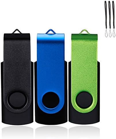 HOFOUND 3Pack 32GB Memory Stick USB 2.0 Thumb Flash Drives - Data Storage Swivel Cap Design - Metal Black,Blue,Green