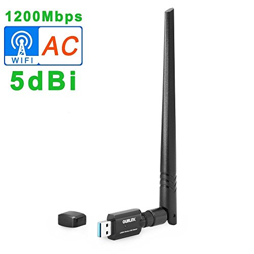 OURLiNK 1200Mbps 802.11ac Dual Band (5.8GHz/867Mbps+2.4GHz/300Mbps) Wireless Network Adapter USB Wi-Fi Dongle Adapter with 5dBi Antenna Support Win Vista,Win 7,Win 8.1, Win 10,Mac OS X