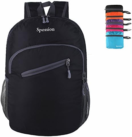 Spossion Ultra Lightweight Foldable Packable Backpack-Most Durable Water Resistant Backpack Handy Travel Hiking Daypack (Black)