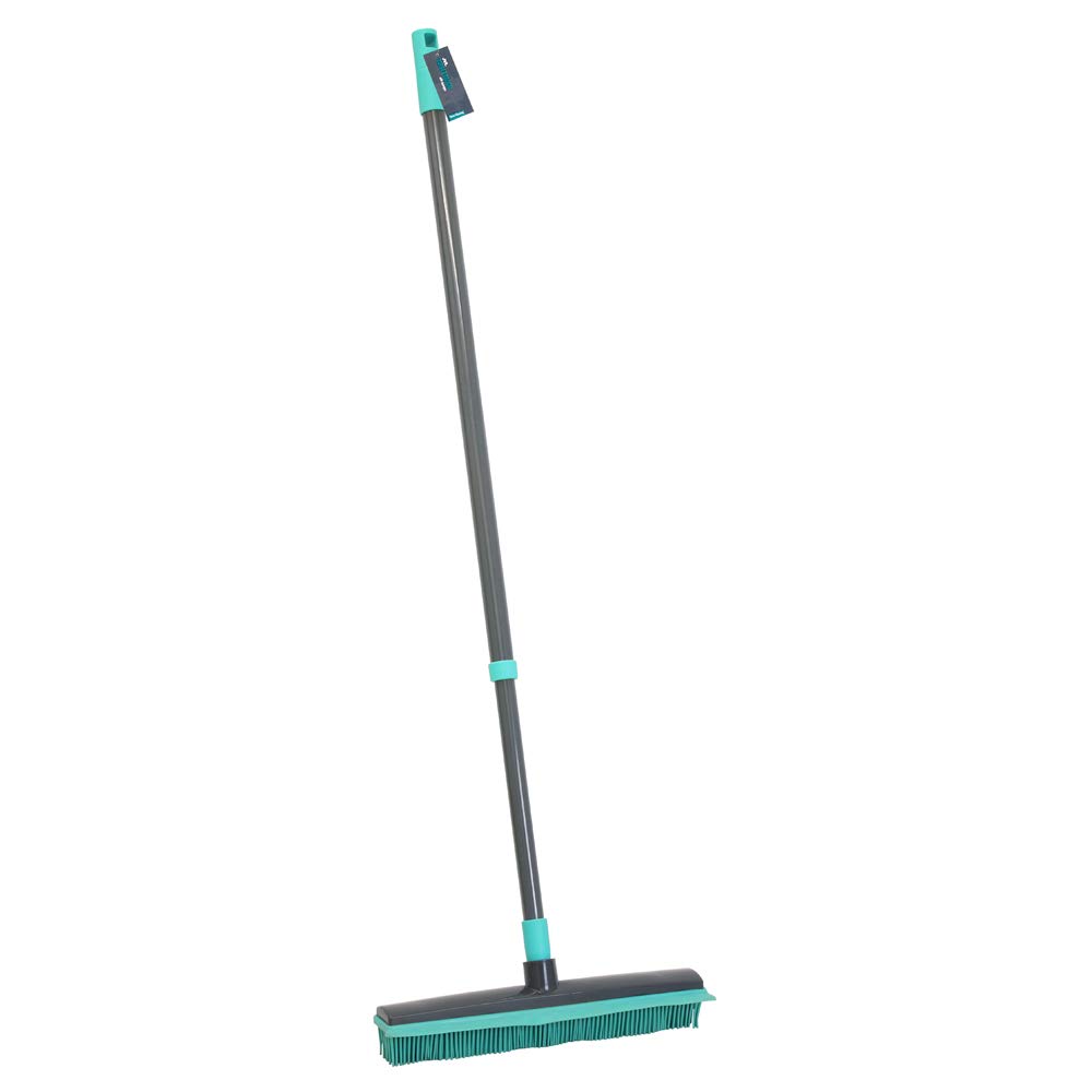JVL Indoor Extendable Rubber Bristle Brush Broom with Squeegee