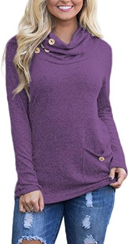 REDHOTYPE Women's Casual Tunic Tops Long Sleeve Cowl Neck Slim Tunics With Pockets (Light Purple, S (US 4-6))