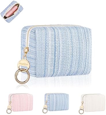 10*5,5*8cm Mini Trousse de Toilette Fille Pochette Maquillage Femme Sac Rangement pour Rouge à Lèvres Vernis a Ongle en Cuir Trousse de Voyage Portable Cadeau Filles Femmes Anniverssaire Noel(Bleu)