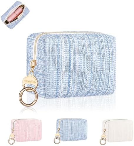 10*5,5*8cm Mini Trousse de Toilette Fille Pochette Maquillage Femme Sac Rangement pour Rouge à Lèvres Vernis a Ongle en Cuir Trousse de Voyage Portable Cadeau Filles Femmes Anniverssaire Noel(Bleu)