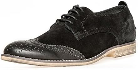 IVANCA Men's Oxford Modern Classic Brogue Lace Up Bovine anti-suede Leather Lined Perforated Wing-tip Dress Vintage Oxfords Shoes,BLACK,8.5 D (M)