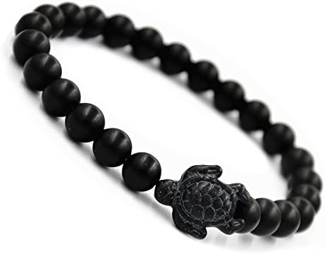 Minestone Turtle Energy Bracelet Tiger-Eye Bracelet with Turtle in Black Turquoise Turtle Bracelet-Healling Bracelet