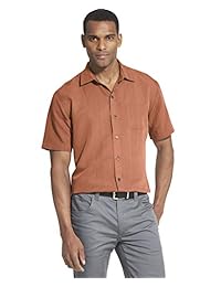 Camisa de rayas de poli rayón de manga corta con botones de aire grande y alto para hombre Van Heusen