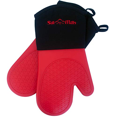 Red Silicone Pot Holder Oven Mitts - 1 Pair of Extra Long Professional Heat Resistant Pot Holder & Baking Gloves - Food Safe, BPA Free FDA Approved With Soft Inner Lining - Thumbnail 6