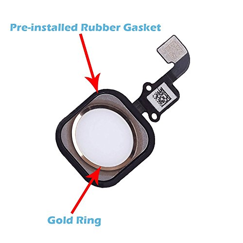 OmniRepairs-Home Button Flex Cable Replacement with Rubber Gasket and Screws (2), For iPhone 6 and iPhone 6 Plus with Repair Toolkit (Gold)