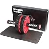 Quesuc Ab buikoefenrol met extra dikke kniebeschermer mat – body fitness krachttraining machine AB wiel gym tool (rood)