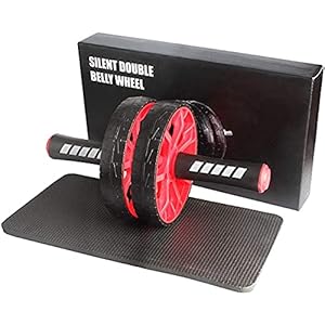 Quesuc Ab buikoefenrol met extra dikke kniebeschermer mat – body fitness krachttraining machine AB wiel gym tool (rood)