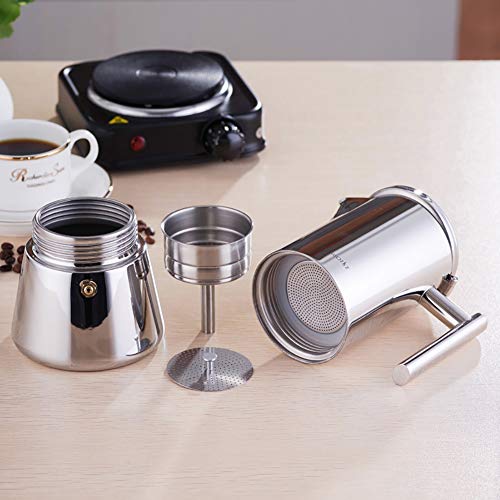 DYB Espressokocher Moka Pot Induction italienische Kaffeekanne Home Konzentrat Make Kaffeegerät Edelstahl (Color : C) – Bild 6