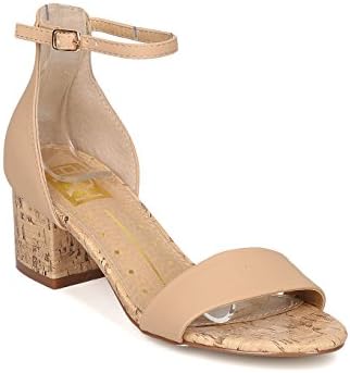 Fahrenheit Women Low Block Heel Sandal - Ankle Strap Sandal - Faux Cork Sandal - GI98 by Nude Nubuck (Size: 9.0)