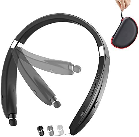 Foldable Bluetooth Headset, Nextamz Retractable Neckband Wireless Headphones for Sports&amp;Exercise (Stereo 16Hours Playtime, Noise-cancelling Microphone, Sweatproof)-with Extra Carrying Case