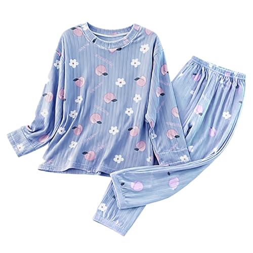 womens lounge wear sets Fluffy Pajamas for Women UK Women's Winter Long Sleeve Coral Fleece Set 2 Piece Warm Pjs Comfy Pajamas Fluffy Soft Nightwear Suits womens boyfriend pyjamas Blue XL