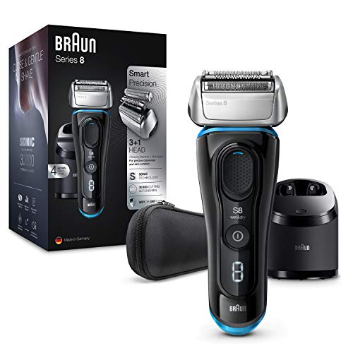 Braun Series 8 Rasierer Herren mit 3+1 Scherkopf, Elektrorasierer & Trimmer für Präzision, Reinigungs- & Ladestation, Li-Ionen-Akku 60 min, Wet & Dry, 8385cc, schwarz
