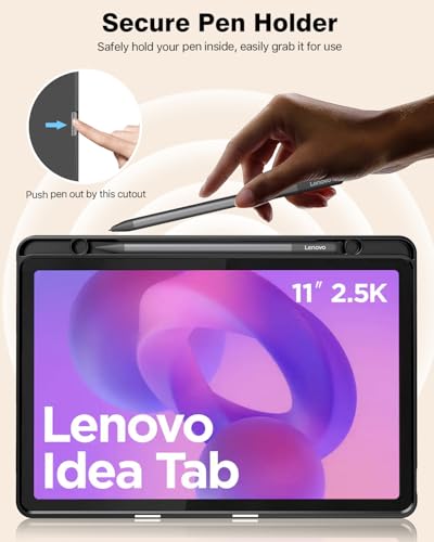 TiMOVO Cover for Lenovo Idea Tab 11 Inch 2025 TB-336ZU/336FU with Pen Holder, Slim Potential Cover with Stand and Soft TPU Back, Supports Car Wake Up / Sleep, Black
