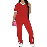 PINSV 2 Piece Sets for Women Summer Casual Short Sleeve Top and Wide Leg Pants Lounge Sets