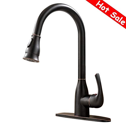 Solid Brass Single Handle Pull Out Sprayer Oil Rubbed Bronze Kitchen Faucet, Pull Down Kitchen Sink Faucet With Deck Plate