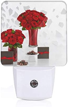 Red Roses Bouquets and Chocolate LED Plug in Night Light with Auto Dusk to Dawn Sensor