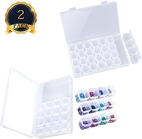 2 Pack 28 Grids Diamond Embroidery Box for DIY Art Craft, Adjustable Storage Case for Diamond Painting Accessories, Mosaic kits, Diamond Stones Dividers Box Organizer