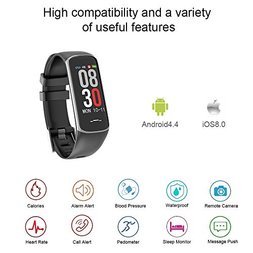 Fitness Tracker Smart Watch, Activity Tracker with Heart Rate Monitor, IP67 Waterproof Smart Fitness Band with Blood Pressure, Step, Calorie Counter, Pedometer Watch for Women and Men (Z-B2-Black)