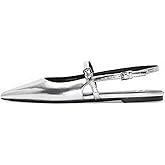 Women's Khloe Worthington pointed-toe silver-tone faux leather flat sandals/shoes -Size 8 open back with dual strap closures.