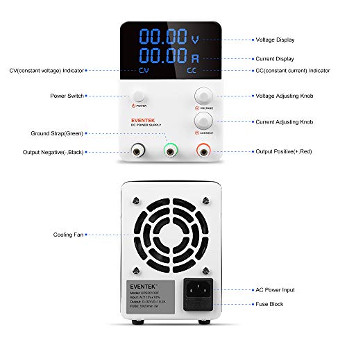 DC Power Supply Variable, Eventek 0-32V 0-10.2A Power Supply Adjustable Regulated Power Supply Digital with Alligator Leads US Power Cord