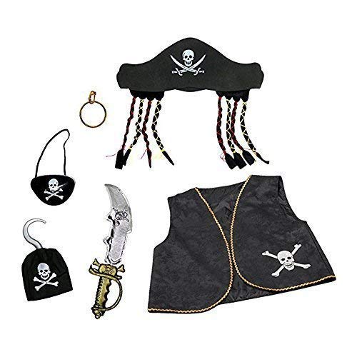 Robelli Kids Pirate Fancy Dress Costume Accessory Set (Hat, Sword, Waistcoat, Patch, Hook, Earring)