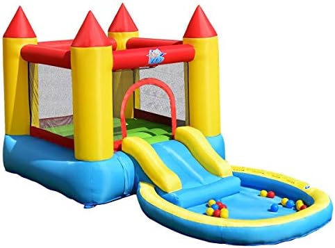 LordBee Durable Inflatable Kids Slide Bounce Safe House with 580w Blower Stable Colorful Outdoor Garden, Lawn, Park