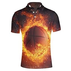 HUGS IDEA Fire Basketball Mens Golf Shirt Fashion