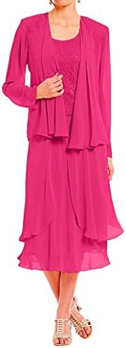 Womens Lace Mother of the Bride Dress Formal Gowns with Jacket Hot Pink US18W