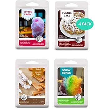 BAC Home 4 Pack - Carnival Candy Collection Soy Blend Scented Wax Melts Wax Cubes, 10.0 oz, [24 Cubes] with Cotton Candy, Salted Caramel, Funnel Cake and Snow Cones