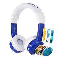 BuddyPhones Inflight, Volume-Limiting Kids Headphones, 3 Volume Settings of 75, 85 and 94db, Includes Travel Mode, Perfect for Airplanes, Trains and Cars- Built-in Audio Sharing Cable, Blue
